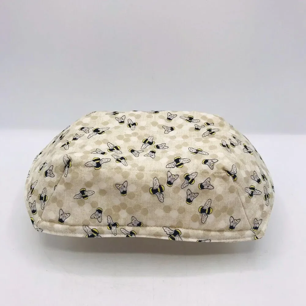 Reversible Microwave Cozie For Takeout Containers Cottage Core Bees on Beige